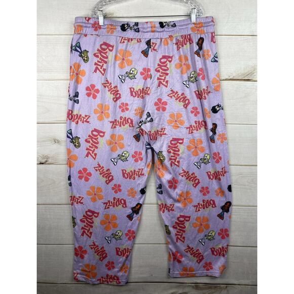 Bratz Women's Sleep Pajama Pants Sz XXL Purple Floral Fleece Pull On Cozy Boho - Picture 10 of 10